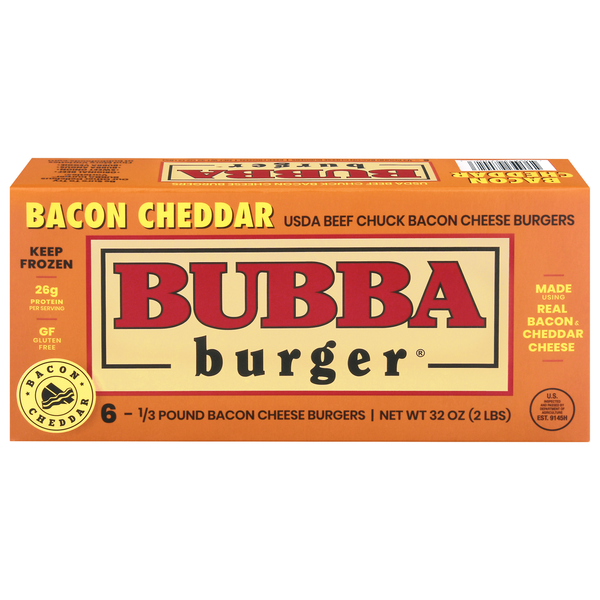 Bacon Cheddar Bubba Burger 6 Each 32 Oz Bacon Cheddar Bubba Burger 6 Each 32 Oz