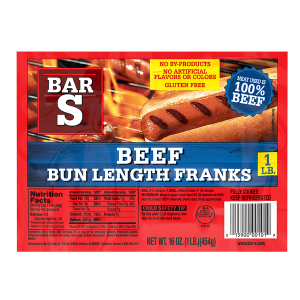 Bar S Beef Bun Length Franks 8 Each 1 LB Bar S Beef Bun Length Franks 8 Each 1 LB