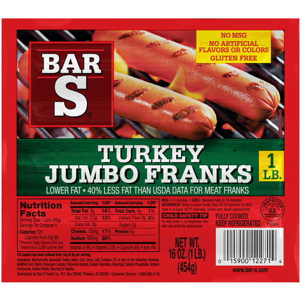 Bar S Turkey Jumbo Franks 8 Each 16 Oz Bar S Turkey Jumbo Franks 8 Each 16 Oz