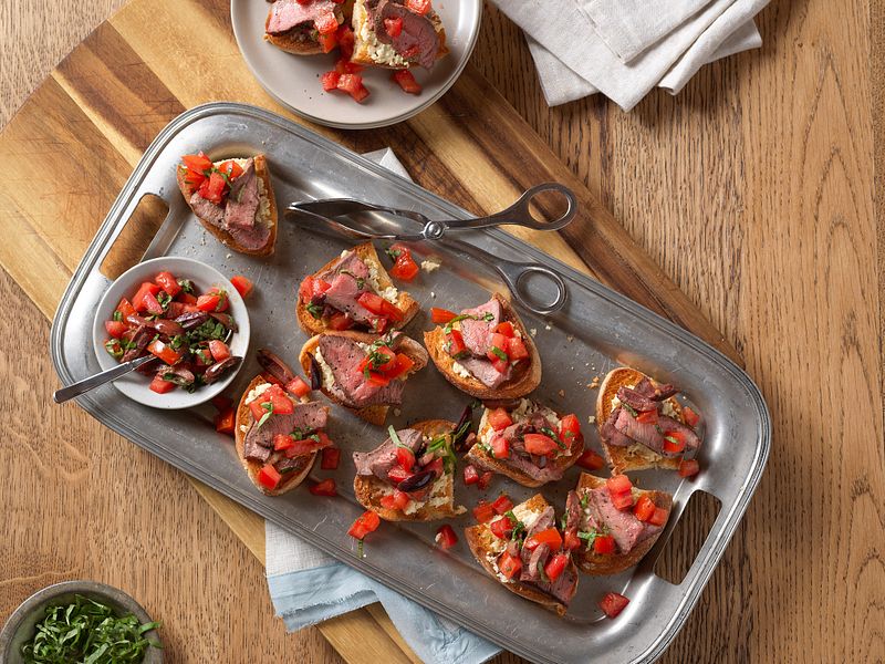 Beef Bruschetta & Roasted Garlic-Feta Spread