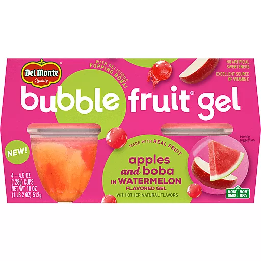 Bubble Fruit Gel Apples & Boba Four 4.5 Oz Cups