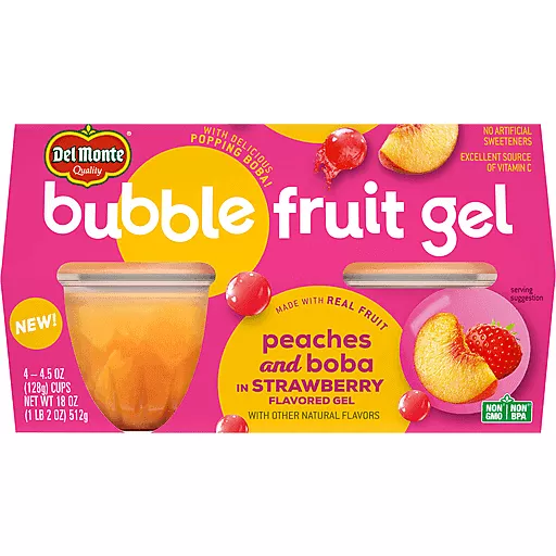 Bubble Fruit Gel Peaches & Boba Four 4.5 Oz Cups