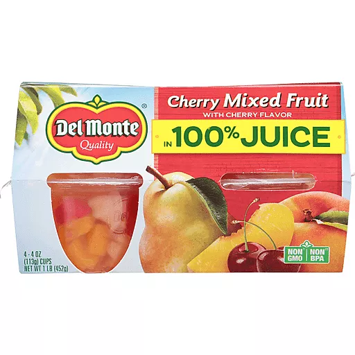Cherry Mixed Fruit 100% Juice Four 4 Oz Cups