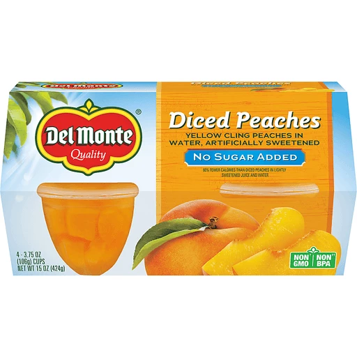 Diced Peaches No Sugar Added Four 3.75 Oz Cups