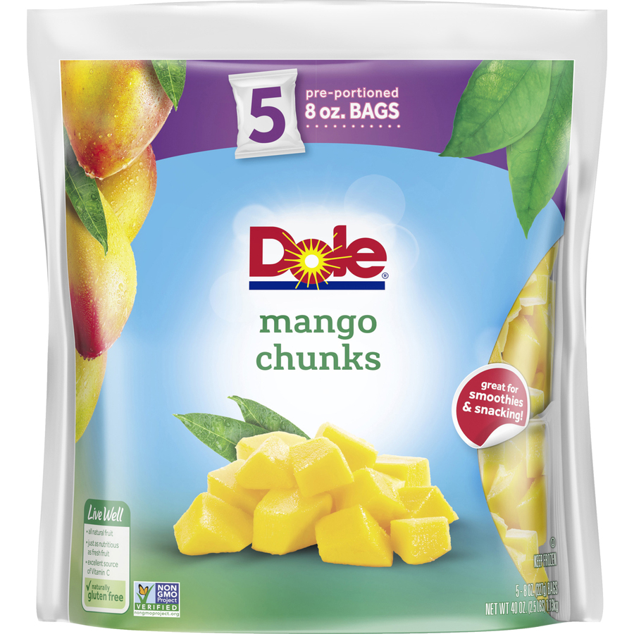 Dole Mango Chunks Gluten Free Non-GMO 5 Pre-Portioned 8 Oz Bags Dole Mango Chunks Gluten Free Non-GMO 5 Pre-Portioned 8 Oz Bags