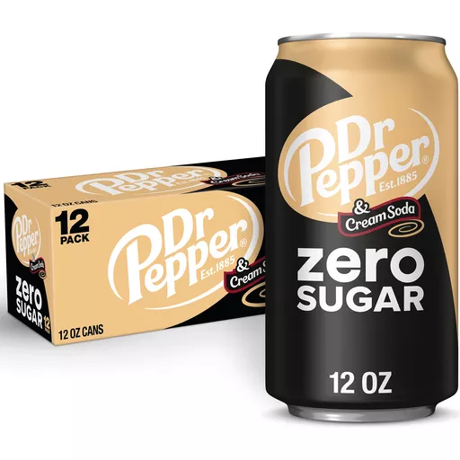 Dr Pepper Cream Soda Zero Sugar Twelve 12 FL Oz Cans