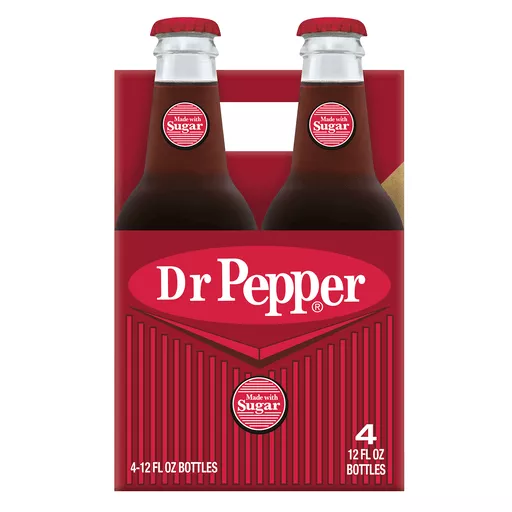 Dr. Pepper with Real Sugar Four 12 FL Oz Bottles