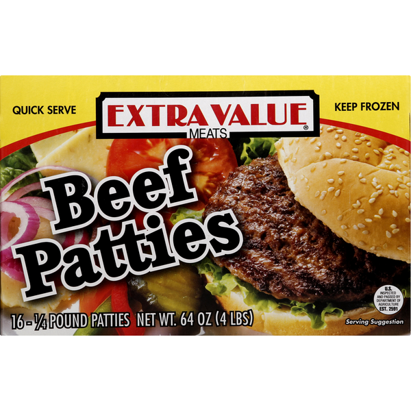 Extra Value Meats Beef Patties 4 LB Extra Value Meats Beef Patties 4 LB