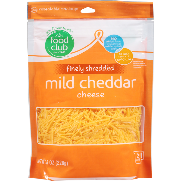 Food Club Finely Shredded Mild Cheddar 8 Oz