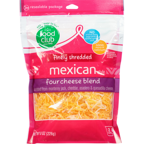 Food Club Mexican Finely Shredded Four Cheese 8 Oz