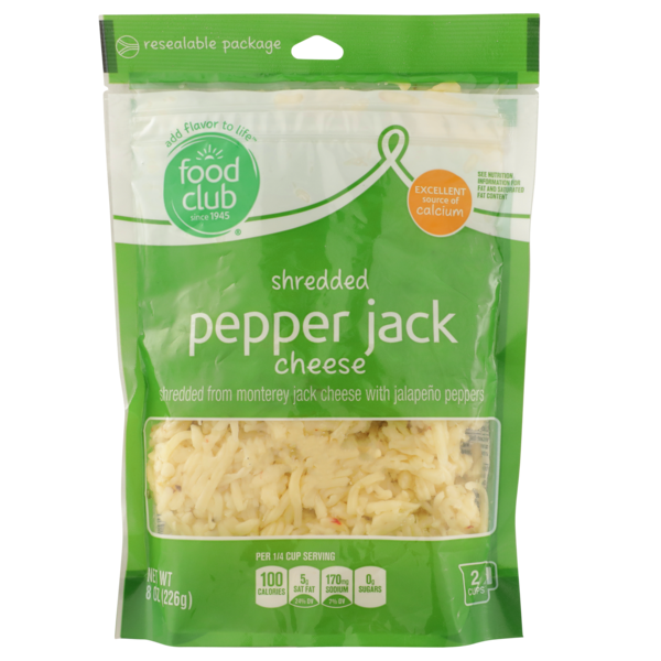 Food Club Shredded Pepper Jack Cheese 8 Oz Food Club Shredded Pepper Jack Cheese 8 Oz