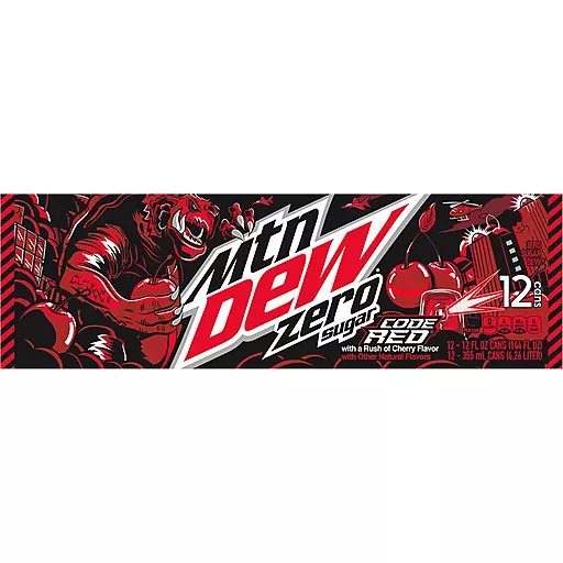 Mountain Dew Code Red Zero Twelve 12 FL Oz Cans Mountain Dew Code Red Zero Twelve 12 FL Oz Cans