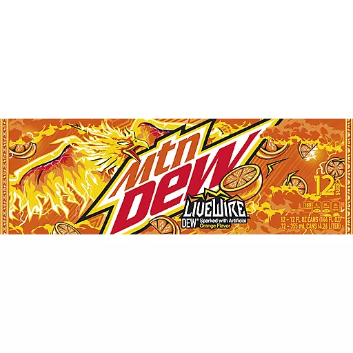 Mtn Dew Live Wire Orange Twelve 12 FL Oz Cans Mtn Dew Live Wire Orange Twelve 12 FL Oz Cans