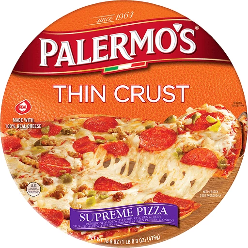 Palermo's Thin Crust Supreme Pizza 16.9 Oz Palermo's Thin Crust Supreme Pizza 16.9 Oz