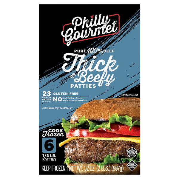 Philly Gourmet Thick Beefy Patties 6 Each 2 LB Philly Gourmet Thick Beefy Patties 6 Each 2 LB
