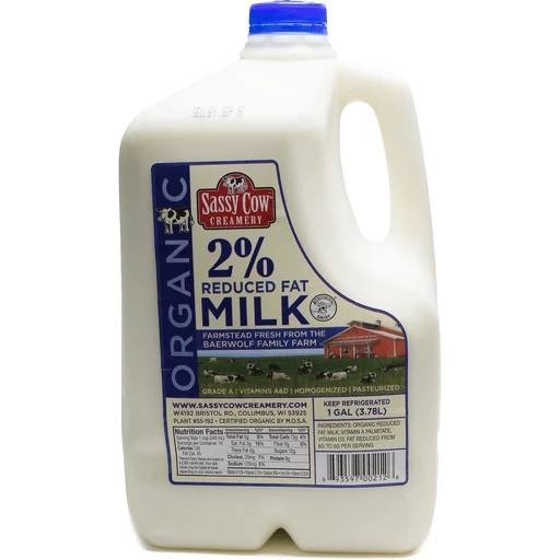 SassyCowCreameryOrganicTwoPercentMilkOneGallon