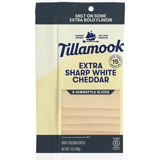 TillamookExtraSharpWhiteCheddarCheeseSlices7Oz TillamookExtraSharpWhiteCheddarCheeseSlices7Oz