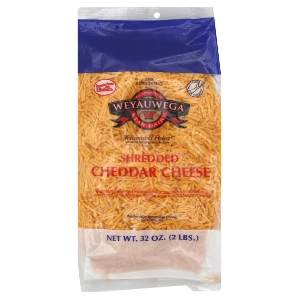 Weyauwega Shredded Cheddar Cheese 32 Oz Weyauwega Shredded Cheddar Cheese 32 Oz