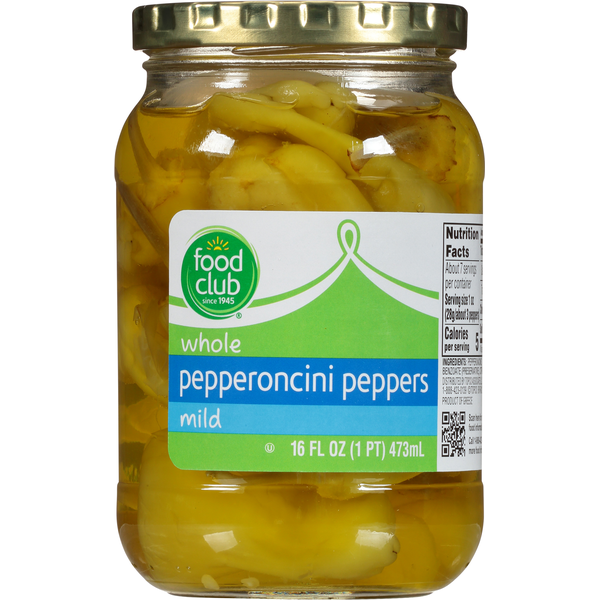 Food Club Whole Pepperoncini Mild Peppers 16 FL Oz