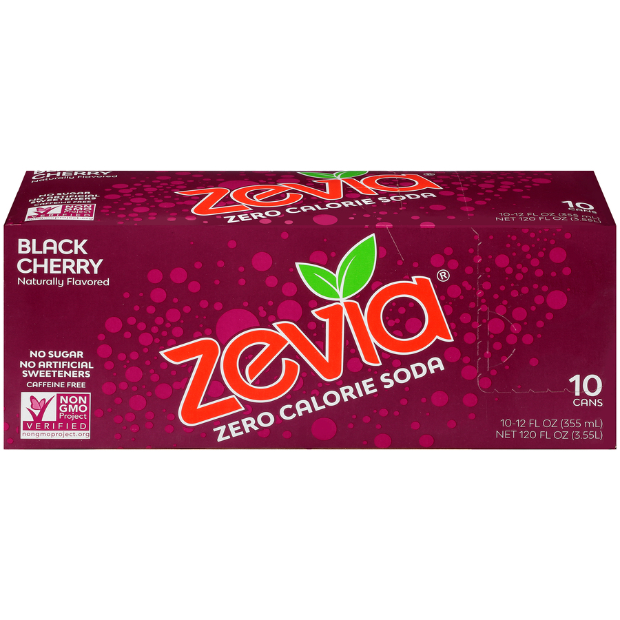 Zevia Black Cherry Zero Calorie Soda Ten 12 FL Oz Cans Zevia Black Cherry Zero Calorie Soda Ten 12 FL Oz Cans