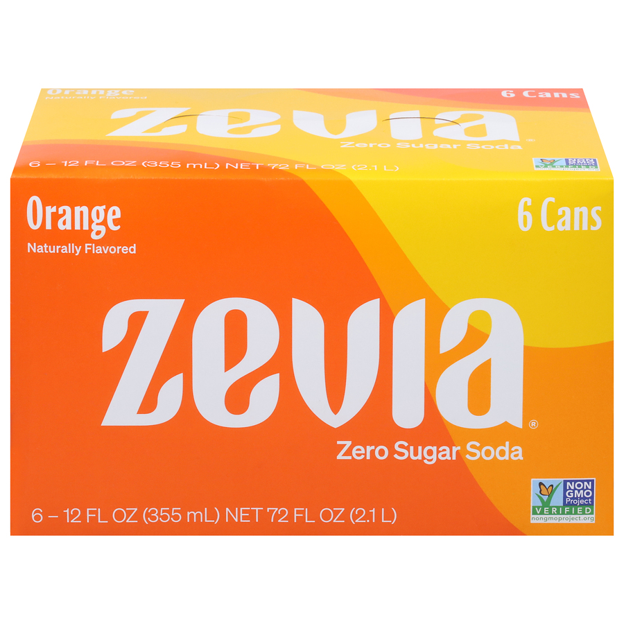 Zevia Orange Zero Sugar Soda Six 12 FL Oz Cans Zevia Orange Zero Sugar Soda Six 12 FL Oz Cans