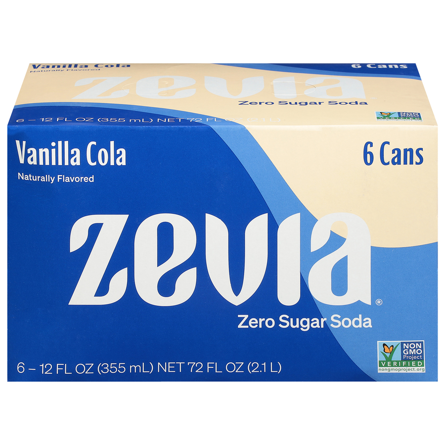 Zevia Vanilla Cola Zero Sugar Soda Six 12 FL Oz Cans Zevia Vanilla Cola Zero Sugar Soda Six 12 FL Oz Cans